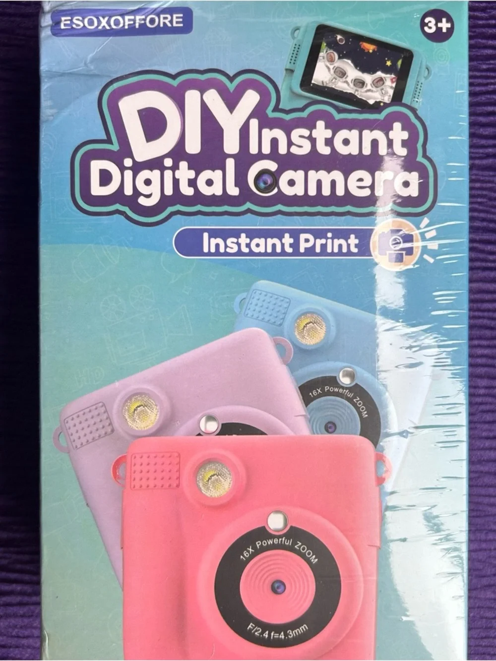 Purple Instant Print Camera for Kids